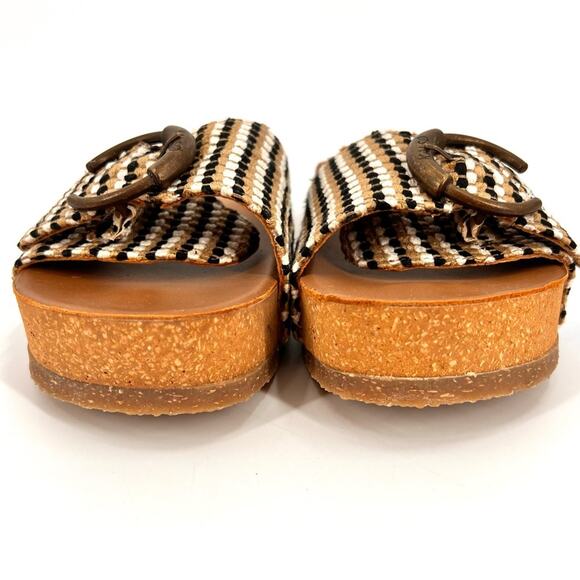 Kalso Earth Shoe “Sway”Negative Heel Cork Slide Sandal SZ 7.5US Black Tan Fabric - Picture 2 of 8